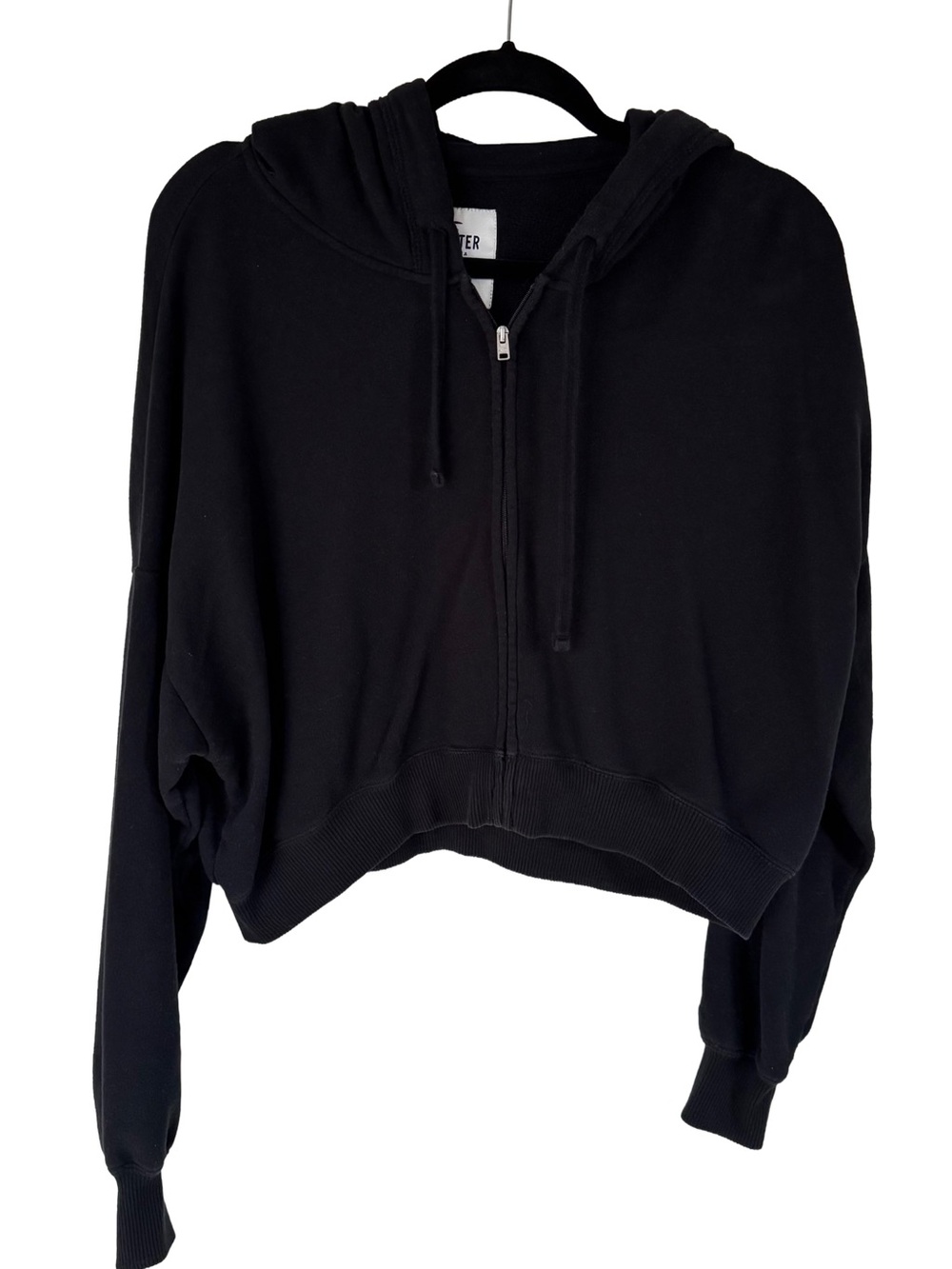 Hollister Black Cropped Zip Hoodie Women’s Size Medium